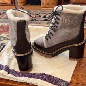 Tory Burch Miller Shearling Lug-Sole Ankle Boot 8.5M